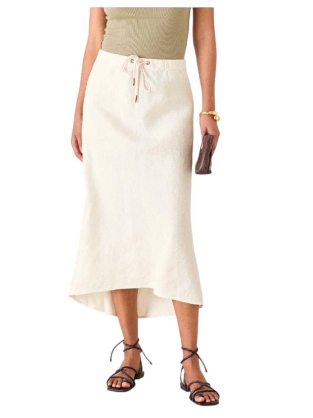Voyageur Mersea AIX Linen Maxi Midi Skirt Womens Large Cream Ivory Drawstring